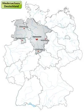 Map of lower saxony with main cities in gray Stock Illustration