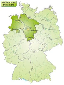 Map of lower saxony with main cities in green Stock Illustration