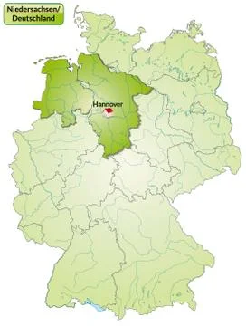 Map of lower saxony with main cities in green Stock Illustration