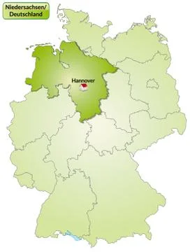 Map of lower saxony with main cities in green Stock Illustration
