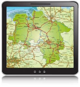 Map of lower saxony as a mobile phone with highways Stock Illustration