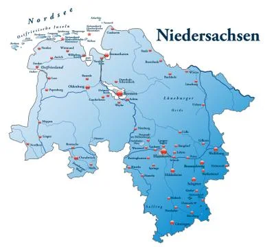 Map of lower saxony as an overview map in blue Stock Illustration