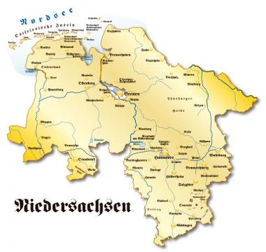 Map of lower saxony as an overview map in gold Stock Illustration