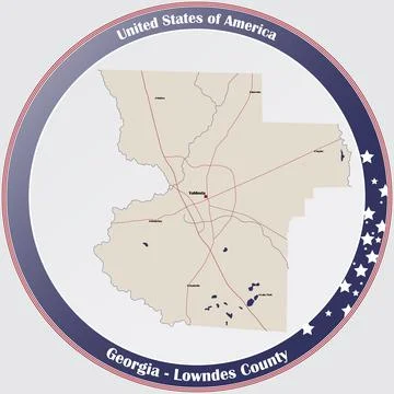 Map of Lowndes County in Georgia Stock Illustration