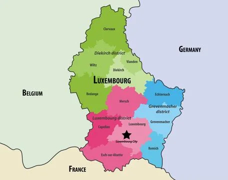Map of Luxembourg cantons colored by districts Stock-Illustration