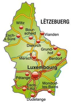 Map of luxembourg with highways Stock Illustration