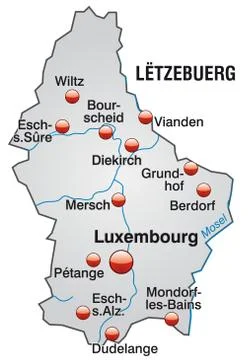 Map of luxembourg as an overview map in gray Stock Illustration