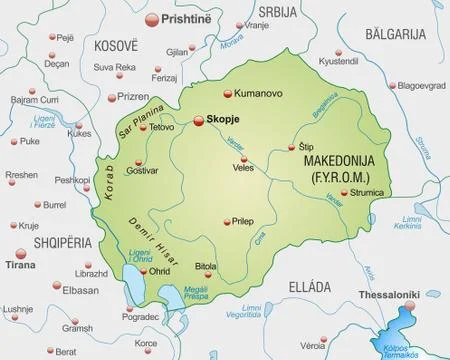 Map of macedonia as an overview map in pastel green Stock Illustration