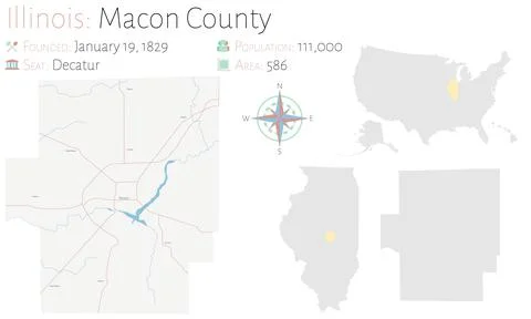 Map of Macon County in Illinois Stock Illustration