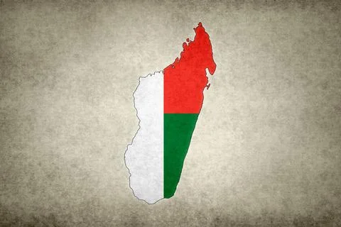 Map of Madagascar with its flag on a paper Stock Illustration