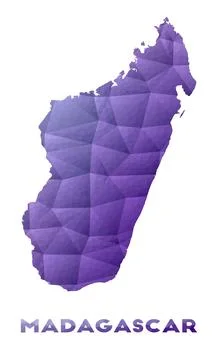 Map of Madagascar. Low poly illustration of the country. Purple geometric d.. Stock-Illustration