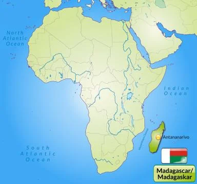 Map of madagascar with main cities in green Stock Illustration