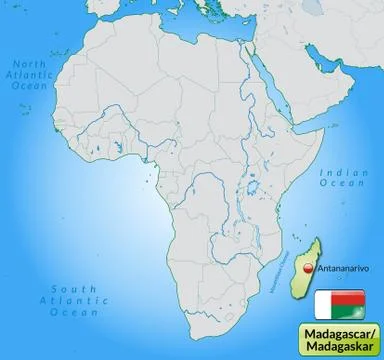 Map of madagascar with main cities in pastel green Stock Illustration