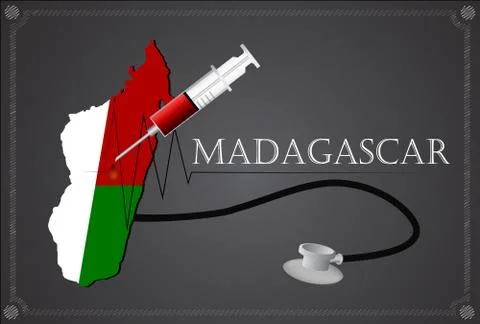 Map of Madagascar with Stethoscope and syringe. Stock Illustration