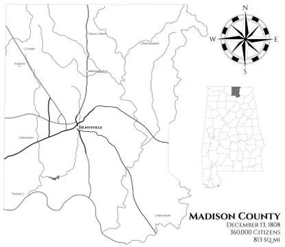 Map of Madison County in Alabama Stock Illustration