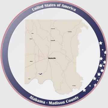 Map of Madison County in Alabama Stock Illustration