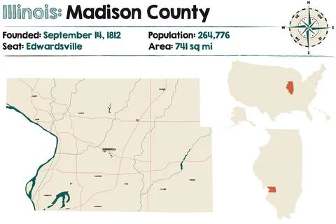 Map of Madison County in Illinois Stock Illustration