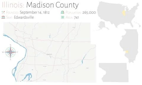 Map of Madison County in Illinois Stock Illustration