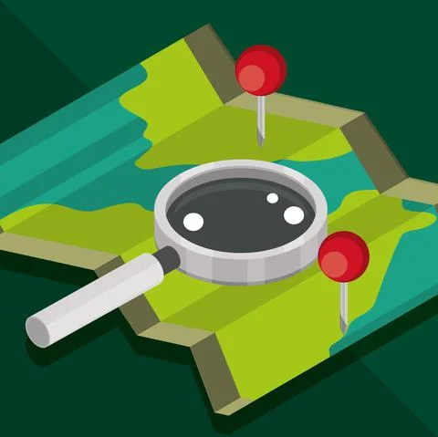 Map magnifier and pointers Illustrazione stock