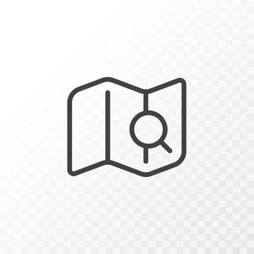 Map with magnifying glass navigation and travel line symbol Stock Illustration