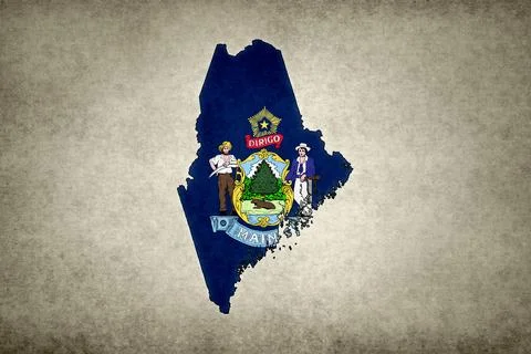 Map of Maine with its flag on a paper Stock Illustration