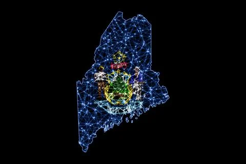 Map of Maine, Polygonal mesh line map Illustrazione stock