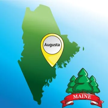 Map of maine state with pine tree 스톡 일러스트