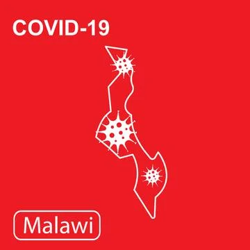 Map of Malawi labeled COVID-19. Vector illustration of a virus, coronavirus Stock Illustration