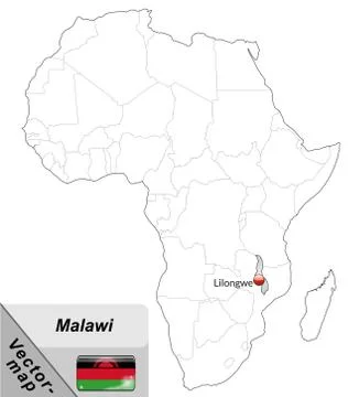 Map of malawi with main cities in gray Stock Illustration