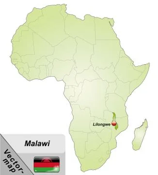 Map of malawi with main cities in green Stock Illustration