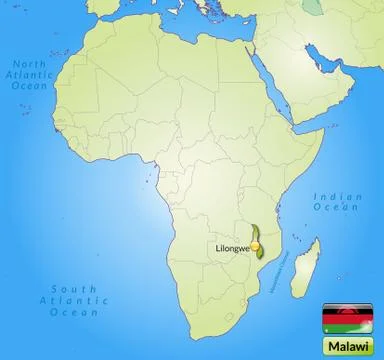Map of malawi with main cities in green Illustrazione stock