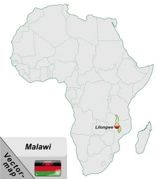 Map of malawi with main cities in pastel green Stock Illustration