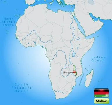 Map of malawi with main cities in pastel green Stock Illustration