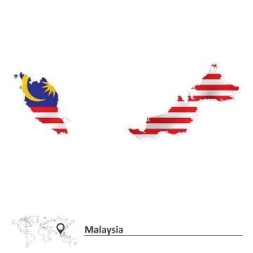 Map of Malaysia with flag Stock Illustration