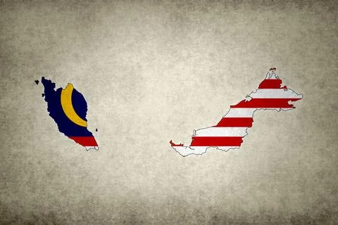 Map of Malaysia with its flag on a paper Stock Illustration