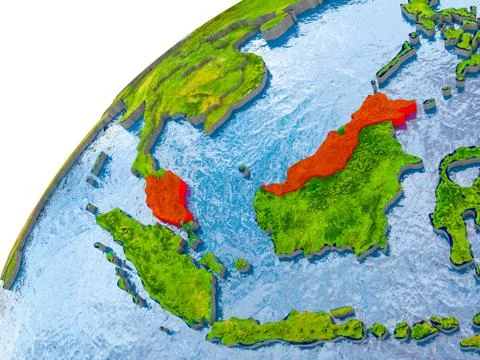 Map of Malaysia in red on globe Stock Photos