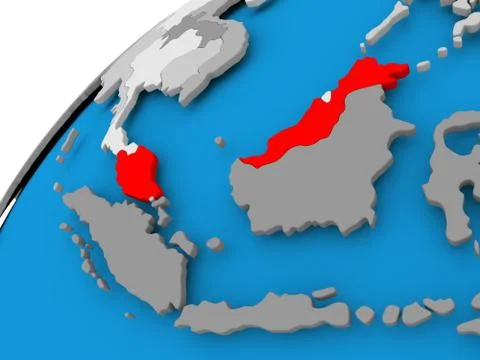 Map of Malaysia in red Stock Illustration