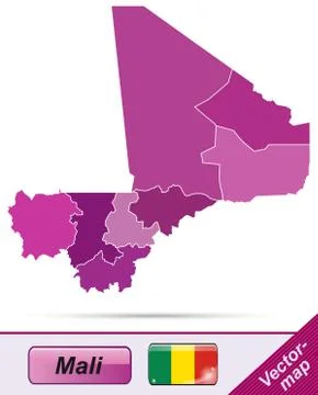 Map of mali with borders in violet Stock Illustration