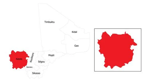 Map of mali with highlighted region kayes in red vector illustration Stock Illustration