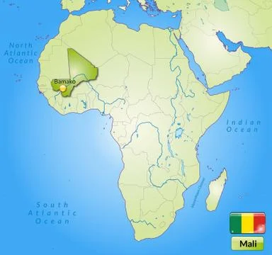Map of mali with main cities in green Stock Illustration