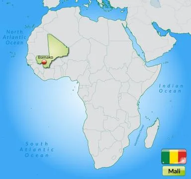 Map of mali with main cities in pastel green Stock Illustration