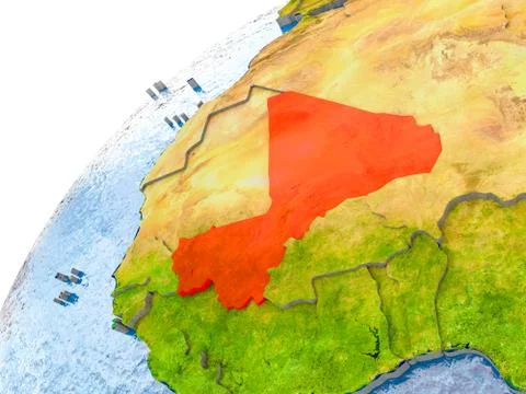 Map of Mali in red on globe Stock Photos