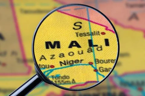 Map of MALI through magnifying glass. Stock Photos