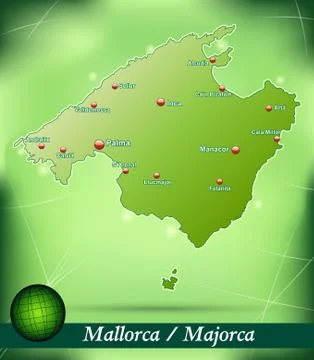 Map of mallorca with abstract background in green Stock Illustration