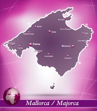 Map of mallorca with abstract background in violet Stock Illustration