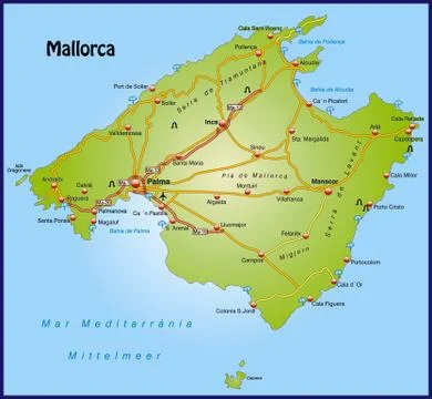Map of mallorca with highways Stock Illustration