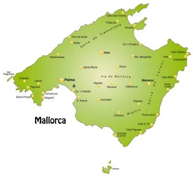 Map of mallorca as an overview map in green Stock Illustration