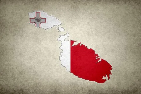 Map of Malta with its flag on a paper Stock Illustration