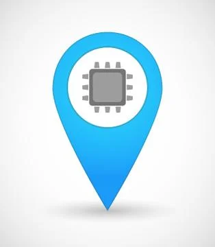 Map mark icon with a cpu Ilustración de archivo