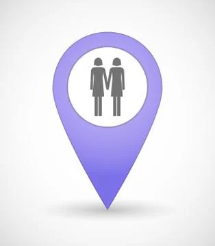 Map mark icon with a lesbian couple pictogram Ilustração Stock